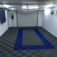 Slate Grey and Royal Blue Ribtrax Tiles in a garage