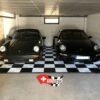 Black and white checkered garage floor