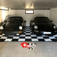 Black and white checkered garage floor