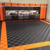 orange and black garage flooring