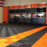 garage tile: orange and black design