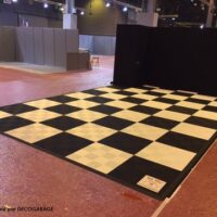 Black and white checkered board pattern floor