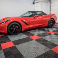 garage floor with grey, red and black ribtrax tiles