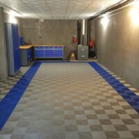 grey and blue garage flooring