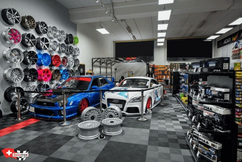 revêtement de sol de showroom type damier