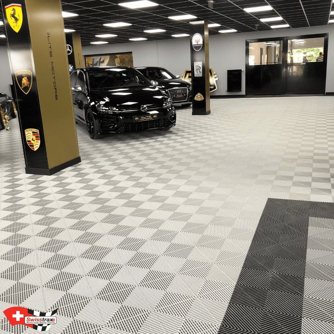 Swisstrax Ribtrax Pro Two Car Garage Floor Tile Mat (Jet Black / Slate Grey)