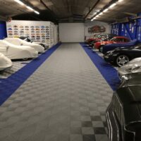grey and blue cars showroom