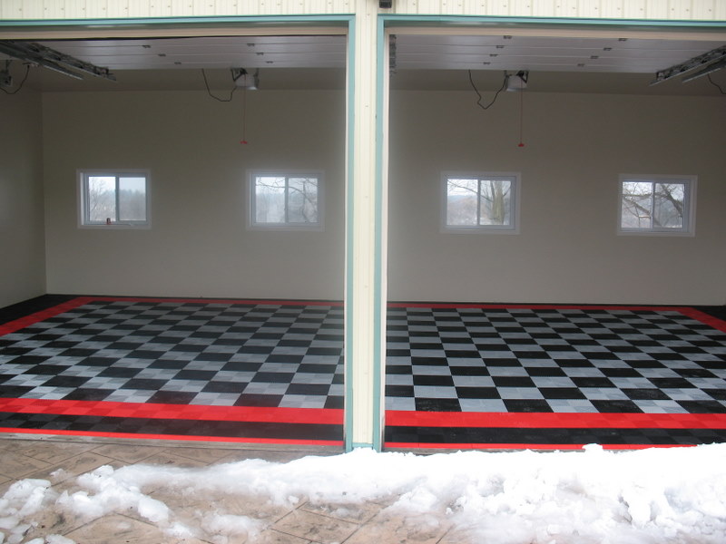 illustration of a garage with snow - ribtrax tiles over a concrete slab